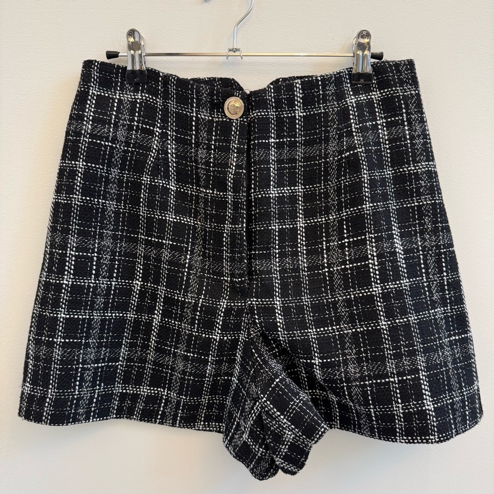 Zara Black and White Plaid Women Shorts